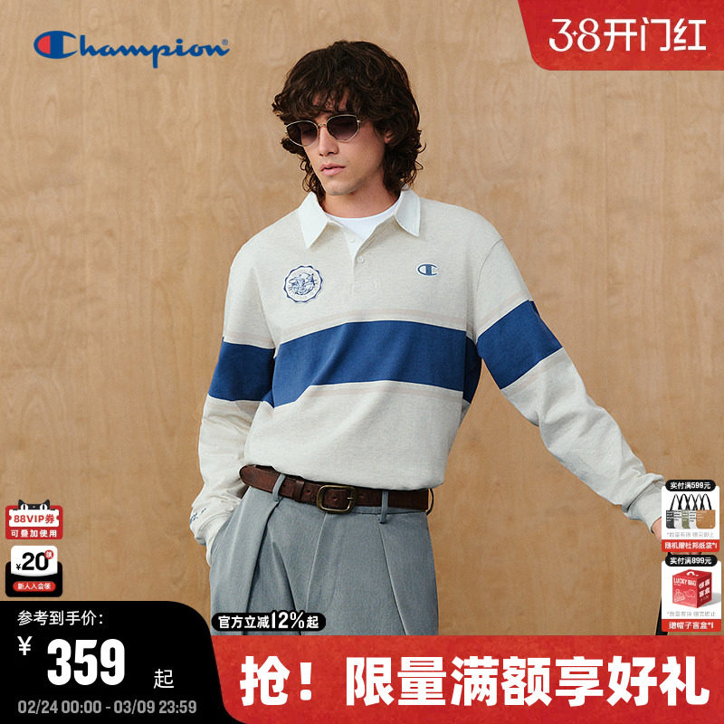 Champion冠军POLO衫男2026春季新款长袖T恤复古学院风休闲风女潮