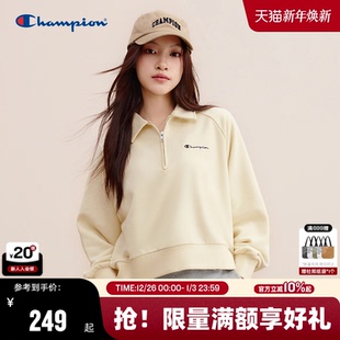 Champion冠军插肩袖 Polo领休闲半拉链休闲上衣翻领潮 卫衣女春秋款