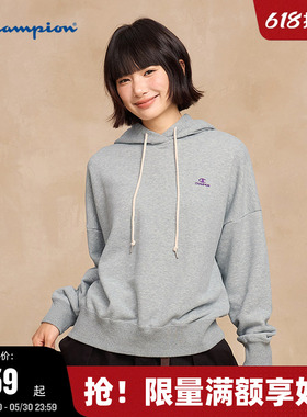 Champion冠军女款卫衣2025秋季新款刺绣连帽卫衣女运动休闲潮红色