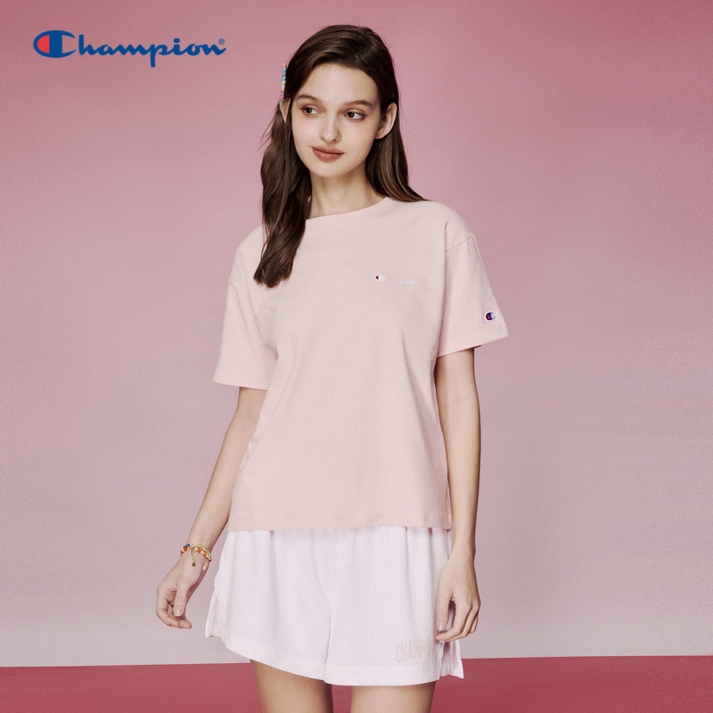 Champion冠军短袖t恤女2026春季新款刺绣纯棉纯色夏季白色正肩t恤