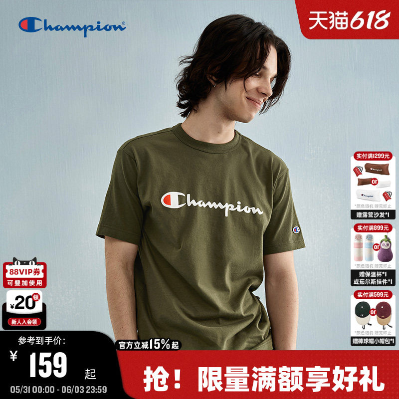 Champion冠军短袖男2026夏季新款胶印草写标语潮圆领t恤标语女潮