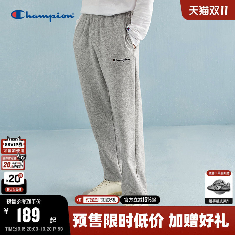 【预售】Champion冠军束脚卫裤男春秋新款刺绣草写logo灰色长裤女