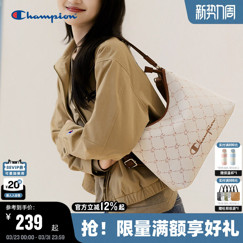 Champion冠军单肩包2026春季新款女老花腋下hobo包复古通勤斜挎包