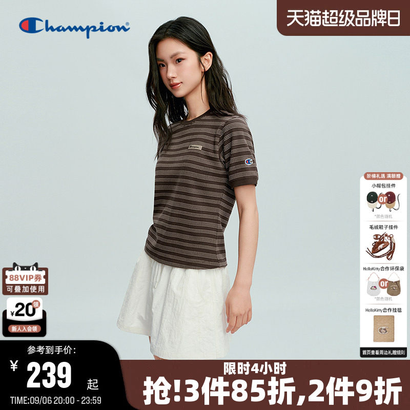 Champion冠军条纹圆领短袖图片