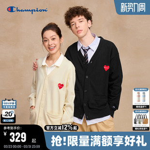 外套情侣款 爱心徽标V领休闲开衫 新款 Champion冠军卫衣男2025秋季