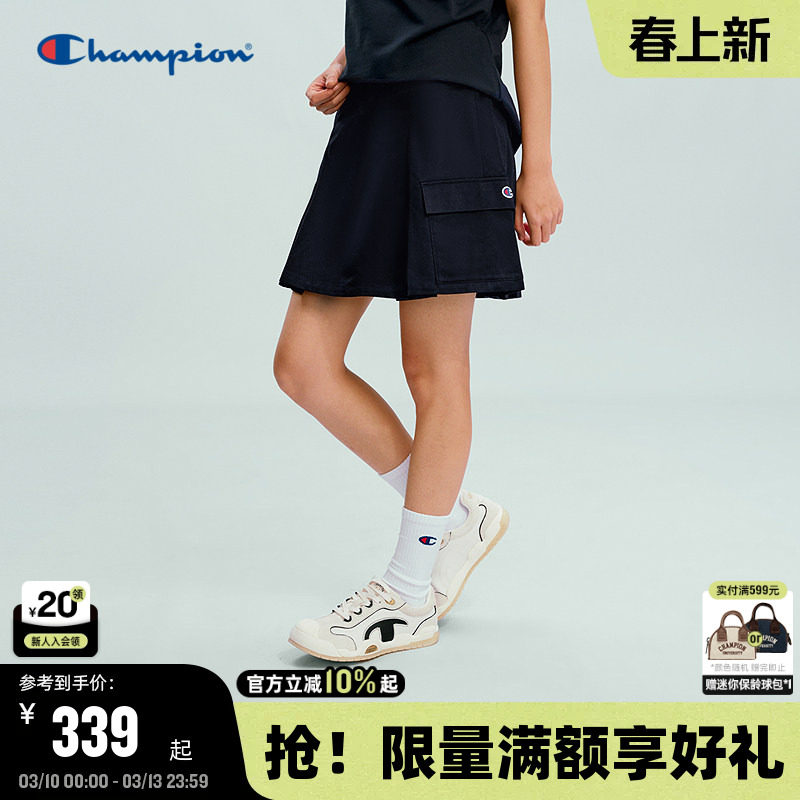 Champion冠军短裙2026春季新款工装百褶A字裙休闲学院风