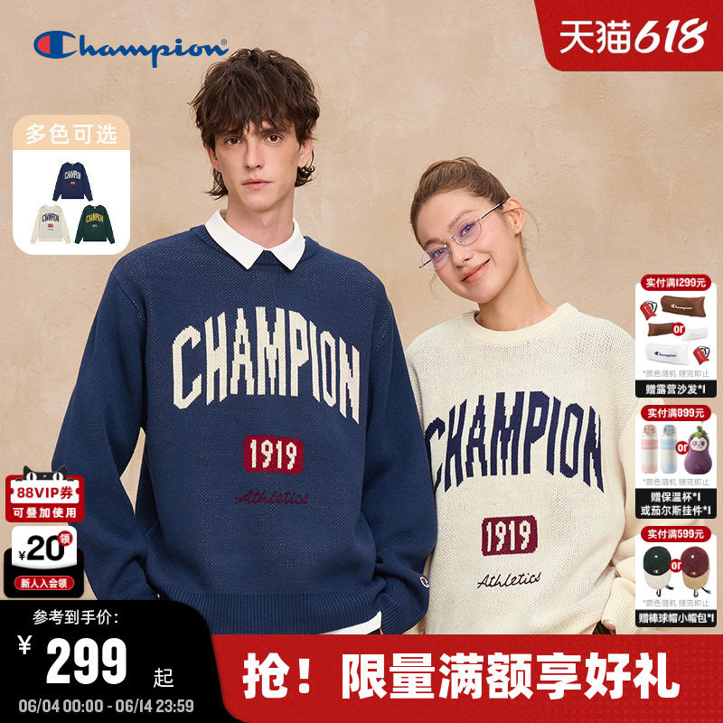 Champion冠军针织衫男2026春季时尚长袖圆领毛衣美式复古风女潮牌