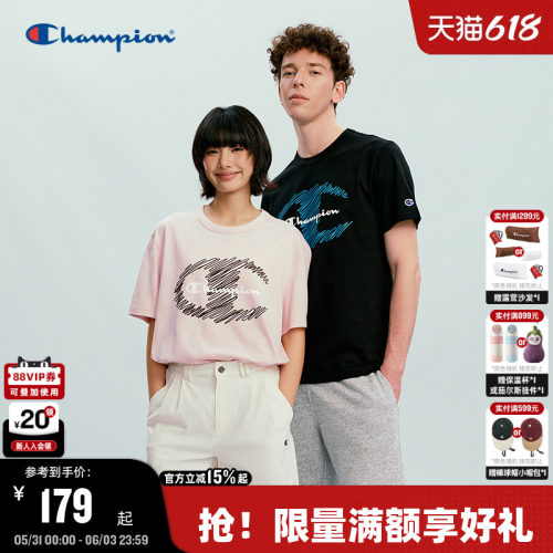 Champion短袖T恤印花圆领情侣款