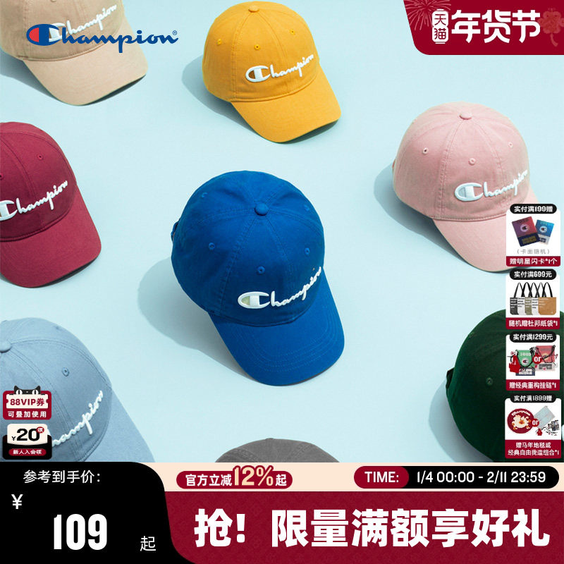 Champion冠军棒球帽情侣25秋冬新款休闲鸭舌帽男红色美式运动帽女