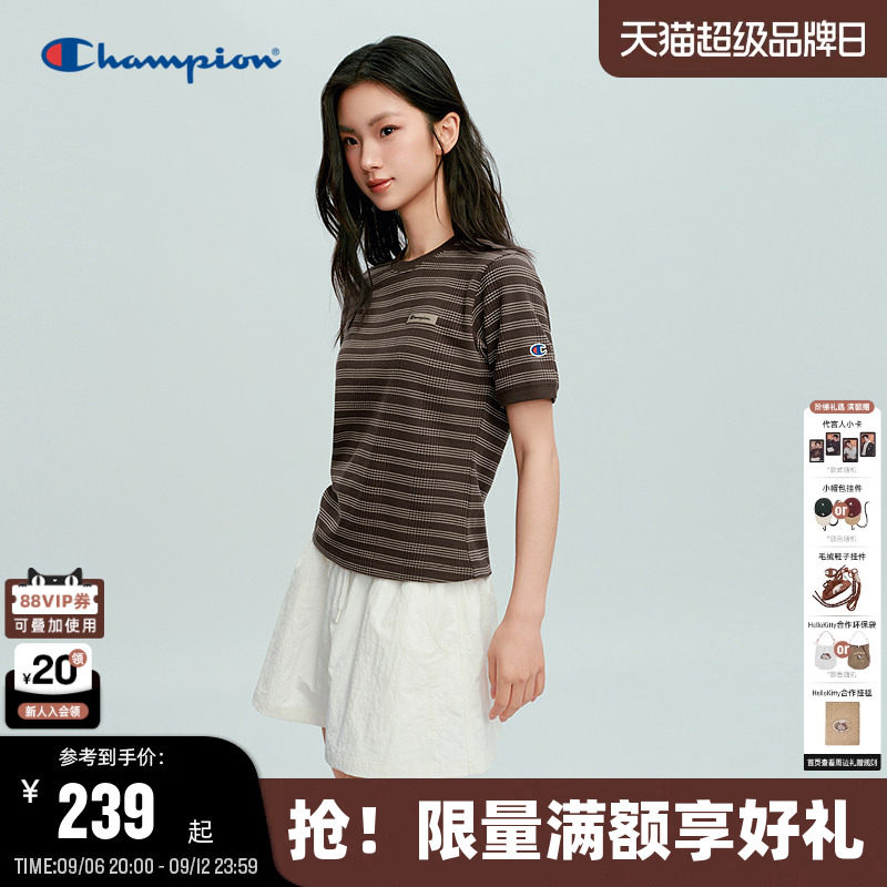 Champion冠军条纹圆领短袖图片