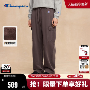 潮牌宽松直筒女水洗风长裤 新款 男2025冬季 Champion冠军加绒卫裤