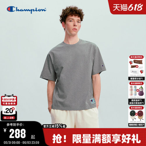 Champion短袖T恤简约纯色情侣款