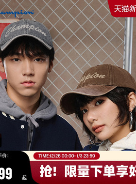 Champion冠军鸭舌帽25秋冬新款女复古水洗棒球帽男休闲灰色运动帽