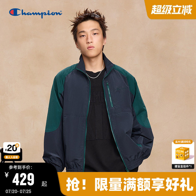 Champion冠军外套男25秋季新款女夹克拼色插肩袖情侣复古潮运动风