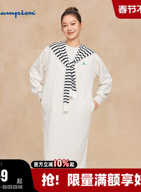 Champion冠军长袖连衣裙女2025秋季新款纯色圆领H型休闲长裙潮牌