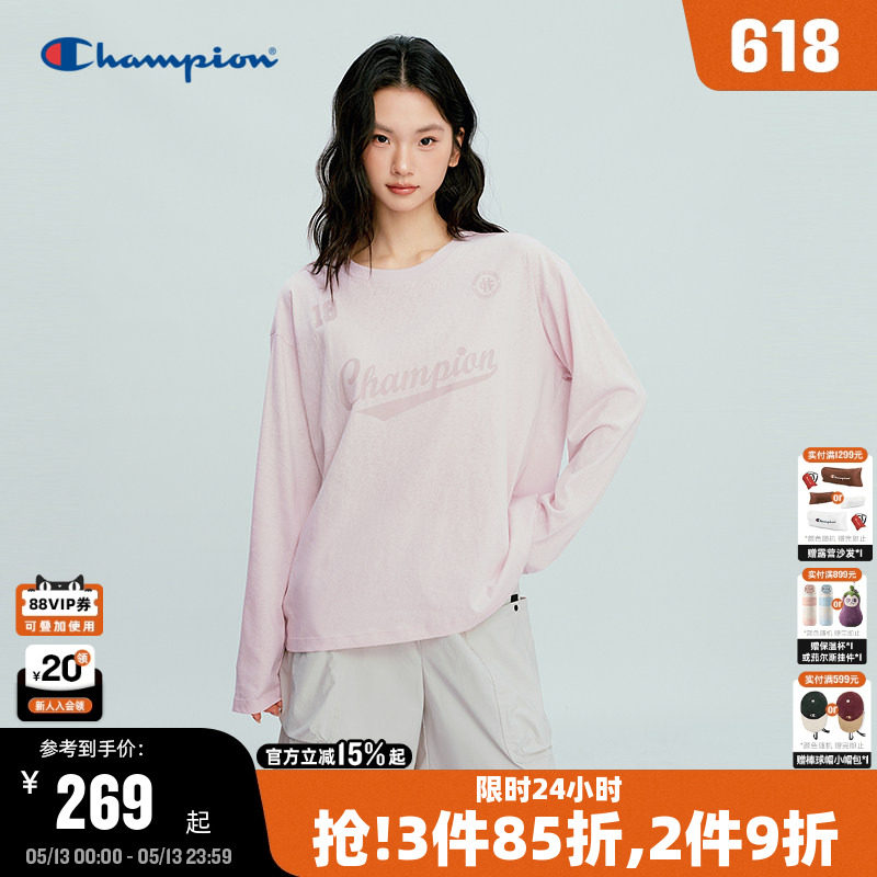 Champion冠军罩衫长袖T恤女上衣2026夏季新款圆领休闲流光运动风