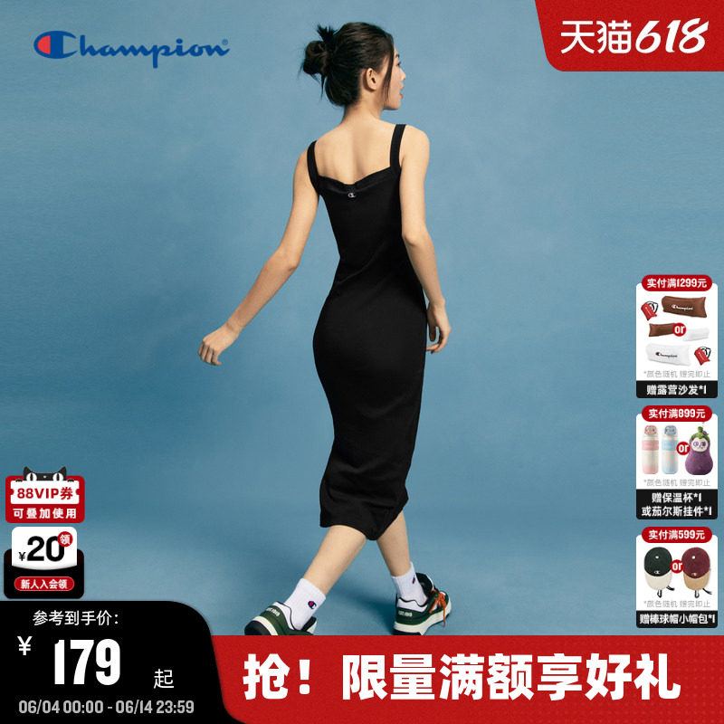 Champion冠军吊带连衣裙25夏季新款女纯棉修身内搭夏复古侧开叉