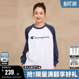 插肩袖 Champion冠军长袖 打底衫 新款 圆领休闲女复古红 T恤男冬季