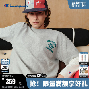 纯棉印花圆领上衣女假两件 新款 Champion冠军长袖 T恤男2026春季