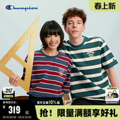 条纹纯棉T恤复古校园风女潮宽松 新款 Champion冠军短袖 男2026春季