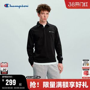 Champion冠军长袖POLO T恤男2026春季新款纯棉简约翻领上衣女潮牌