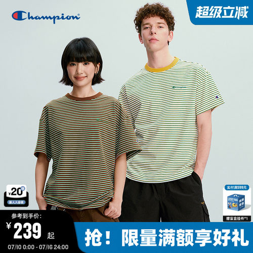 Champion复古条纹短袖T恤