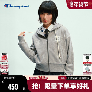 Champion冠军拉链卫衣女2026春季新款开衫连帽外套短款休闲风简约