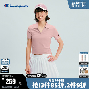 Champion冠军短袖POLO女2026春季新款翻领纯色修身T恤韩系学院风