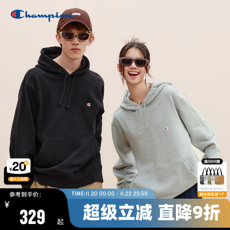 Champion冠军连帽卫衣男2025秋季新款刺绣经典小C简约潮