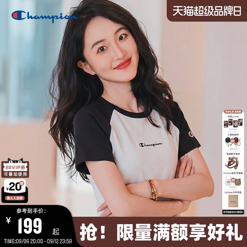 Champion冠军短袖女拼色T恤图片