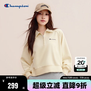 卫衣女春秋款 Champion冠军插肩袖 Polo领休闲半拉链休闲上衣翻领潮