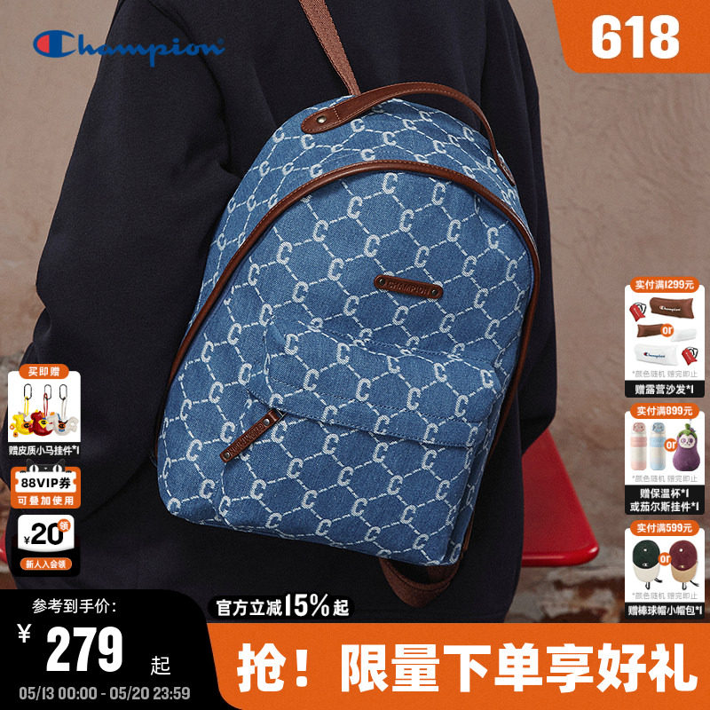 Champion冠军双肩包26夏季新款女复古老花背包通勤校园小型书包男