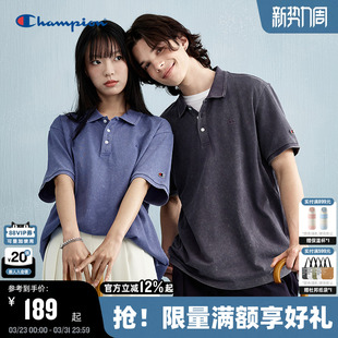 翻领POLO纯色机能潮纯棉T恤情侣 新款 Champion冠军短袖 男夏季