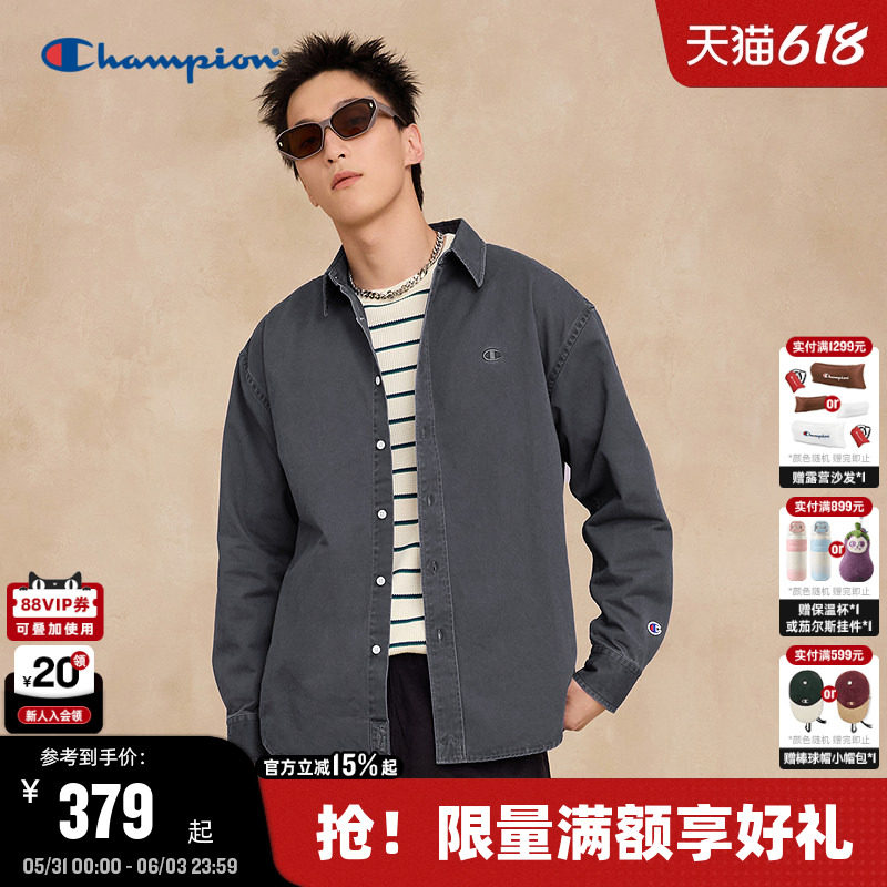Champion冠军衬衫男2025秋季新款做旧工装风盐系翻领外套女潮休闲