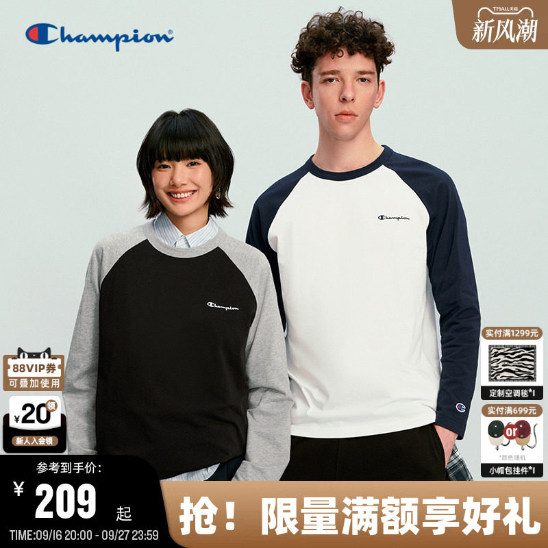 Champion冠军情侣插肩袖长袖T恤图片