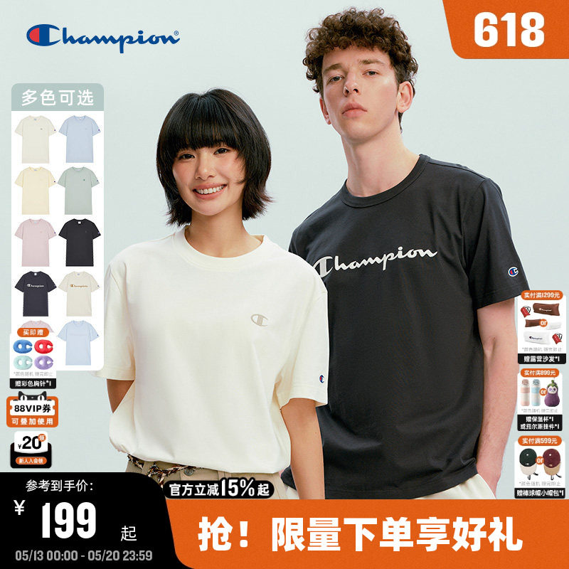 Champion圆领T恤男2026夏季新款清爽纯棉短袖女美式马卡龙色系潮