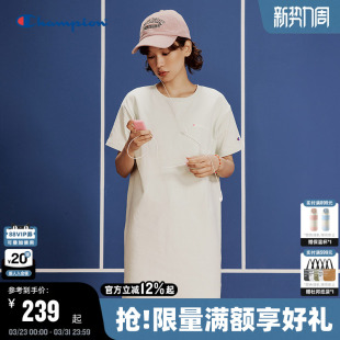 纯棉中长款 新款 t恤裙女休闲宽松 连衣裙2025夏季 Champion冠军短袖