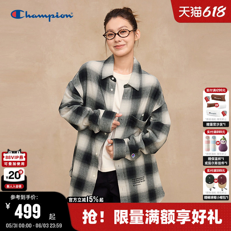 丁禹兮同款Champion冠军衬衫男春季格子春秋盐系工装上衣外套美式