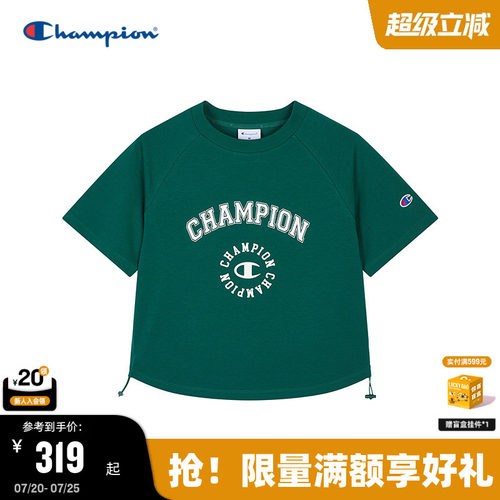 Champion冠军印花插肩袖短款T恤