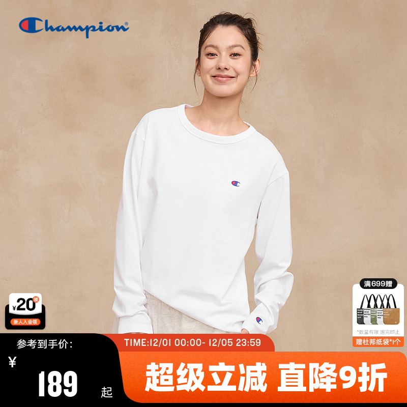 Champion冠军长袖T恤情侣款纯色