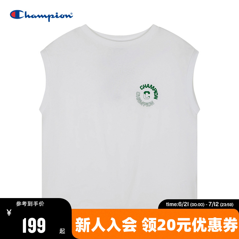 Champion冠军无袖T恤休闲时尚女背心印花纯棉时尚露肩短袖潮牌