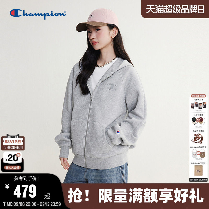 Champion冠军连帽卫衣男2026秋季新款空气层开衫外套女简约休闲潮