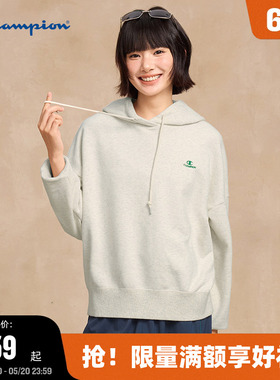 Champion冠军女款卫衣春秋刺绣红色连帽卫衣女运动休闲潮流上衣春
