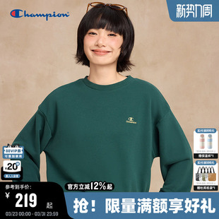 潮 纯色简约logo打底上衣时尚 Champion冠军圆领卫衣女2026春季 新款