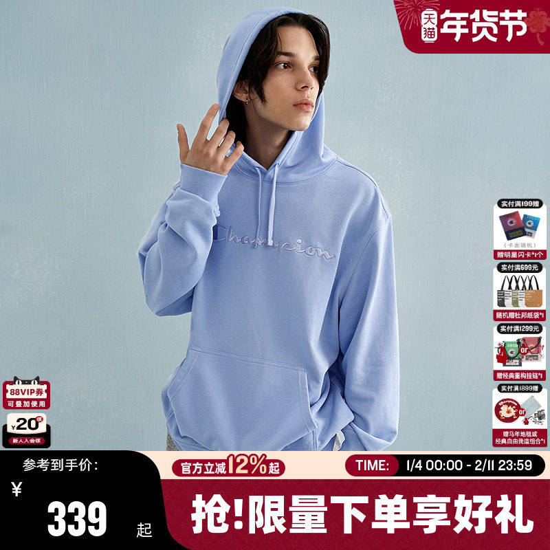 Champion冠军连帽情侣卫衣春秋新款立体刺绣上衣女美式男宽松潮牌