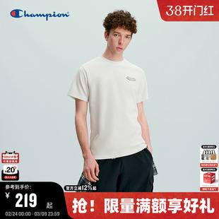 Champion短袖T恤男2026春季新款圆领华夫格宽松上衣女情侣装美式