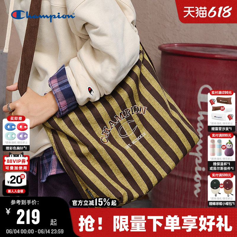 Champion冠军斜挎包26夏季新款女大容量帆布包双面可背通勤单肩包