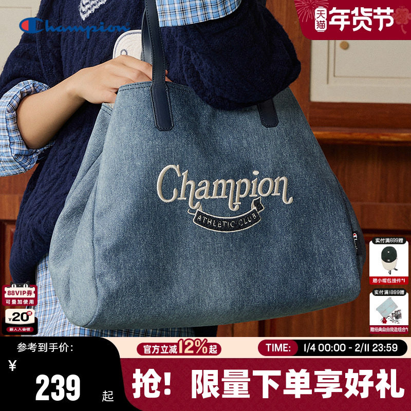 Champion冠军单肩包26春季新款女复古帆布托特包大容量通勤背包男
