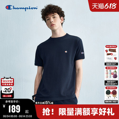 Champion冠军刺绣纯棉短袖t恤