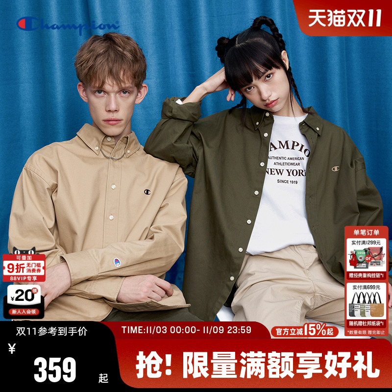 Champion冠军美式复古翻领衬衫男